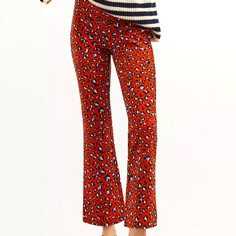 Anthropologie Maeve Kick Flare Pants Petite NWT PM Petite Medium Animal Motif